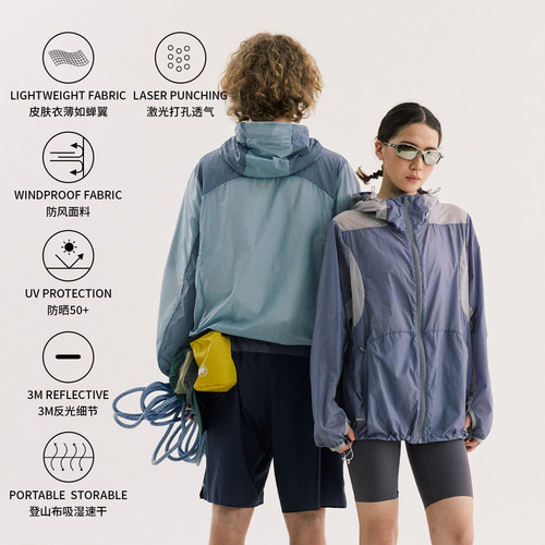 NORYBRAND 新款户外轻薄拼色结构激光透气防晒服 半透明皮肤风衣