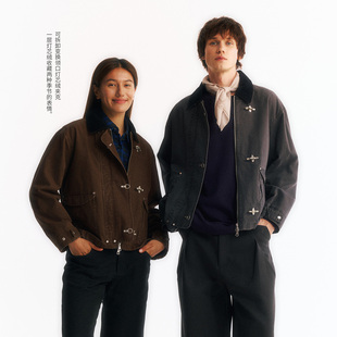 NORYBRAND可拆卸变换领口飞机扣短款夹克做旧洗褪灯芯绒休闲外套