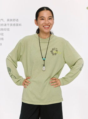 NORYBRAND城市流动-花卉印花撞色车线罩衫长袖夏百搭凉感运动T恤