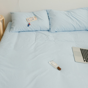 速发风纯色单件100全枕水洗棉蓝色学生宿舍单件棉套三人套