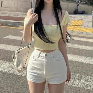 显瘦百搭直筒辣妹热裤 白色高腰修身 新款 女2026夏季 子ins 牛仔短裤