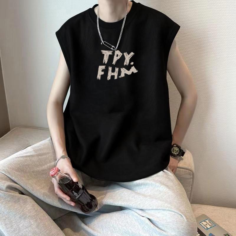 黑色背心男痞帅夏季纯棉美式重磅无袖t恤高街运动潮流坎肩打底衫