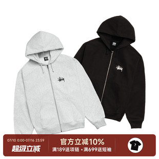 现货Stussy Basic Zip Hoodie 25FW经典印花拉链卫衣加绒帽衫