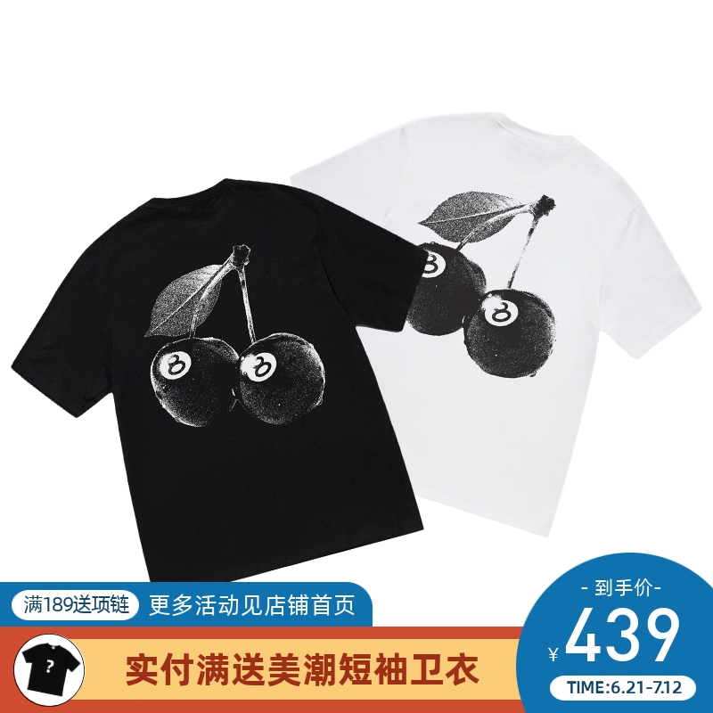 阿伦777 Stussy Cherries Tee 24SS樱桃黑8八球logo印花短袖T恤男