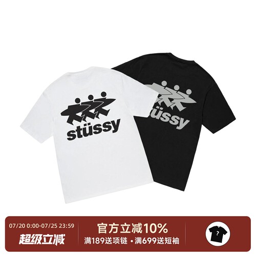 正品现货Stussy Surfwalk Tee 24ss冲浪人字母印花logo短袖T恤男