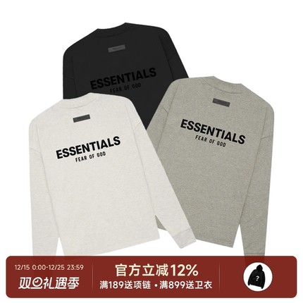 阿伦777 Fear of God Essentials FOG 22SS植绒背标双标长袖T恤男