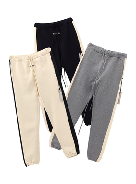 阿伦777 Fear of God Essentials FW19撞色侧边条加绒束脚裤长裤