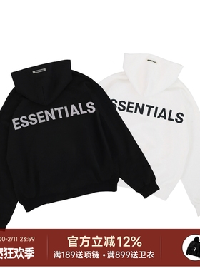 阿伦777 Fear Of God FOG Essentials 19FW反光3M字母卫衣连帽衫