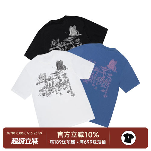 正品现货Stussy In Bloom Tee 25SS蝴蝶花朵印花短袖T恤男女同款