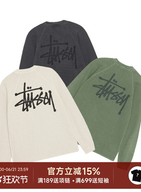 正品现货 Stussy Raglan Thermal 24SS水洗华夫格圆领卫衣长T恤男