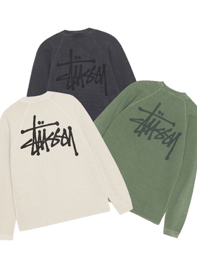 阿伦777 Stussy Raglan Thermal 24SS水洗华夫格圆领卫衣长T恤男