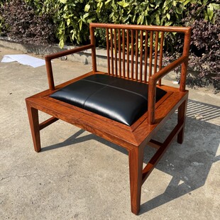 刺猬紫檀扶手椅实木家具新中式写字椅永乐禅椅餐椅花梨木真皮两用