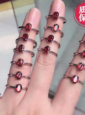 石榴石戒指白金耳钉水晶碧玺日韩