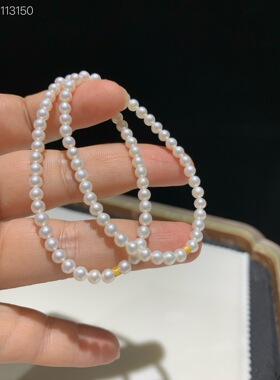 18k金天然珍珠手串女款轻奢小众设计感小米珠手链送女友生日礼物