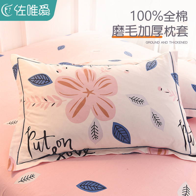 全棉磨毛枕套一对装夏季小清新纯棉枕头套可爱P单个枕芯内胆套家