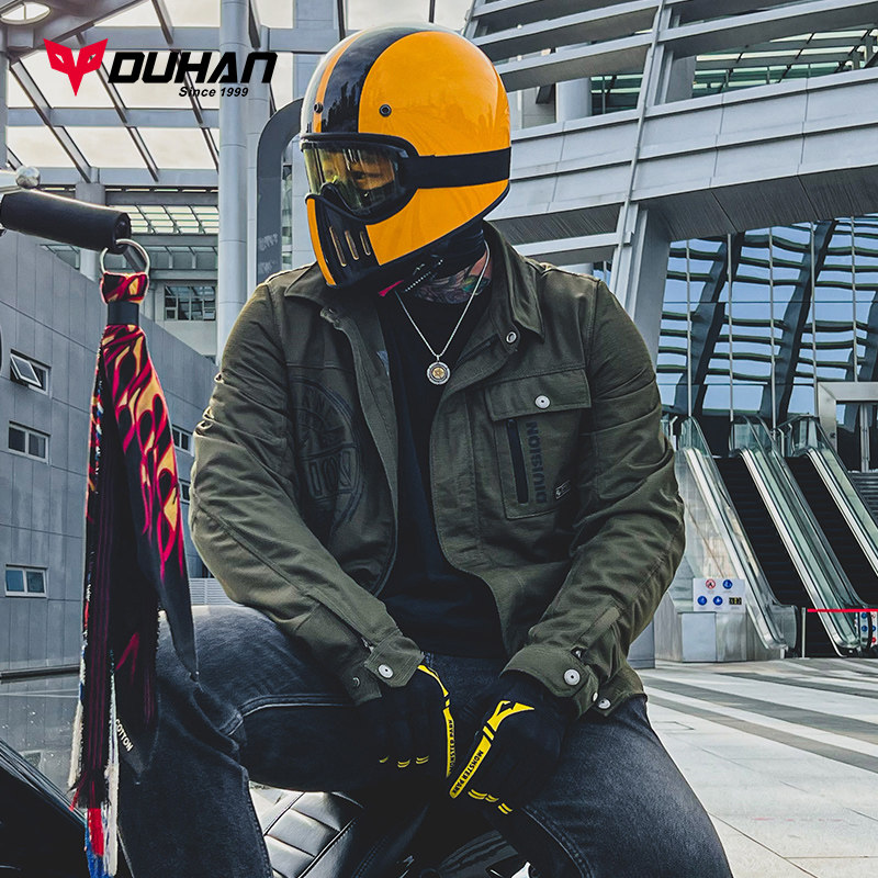 杜汉机车覆古机车骑行服夏季通风透气休闲衬衣防摔耐磨骑士服男