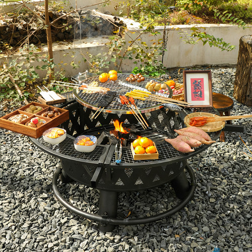 庭院围炉煮茶烤火炉套装户外烧烤取暖炉烧烤桌烤火盆柴火灶烧烤架