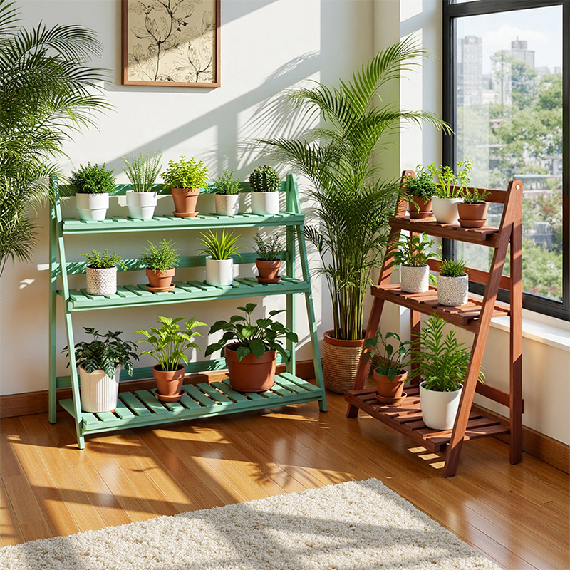 可移动阳台花架子客厅落地式带轮多肉置物架折叠阶梯式花盆托架