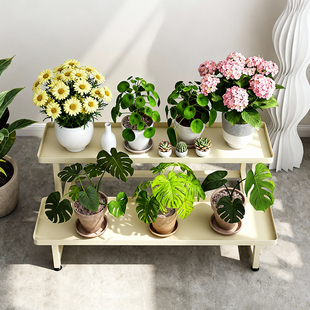 带轮可移动阳台花架子客厅落地式铁艺多层植物摆放架阶梯置物架子