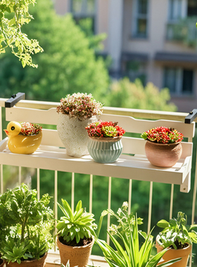 白色木质栏杆花架悬挂式折叠防腐木花架阳台窗台多肉盆栽置物架子