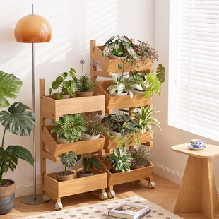 阳台中古风阶梯花架子客厅落地式实木质花盆架2025新款蝴蝶兰花架