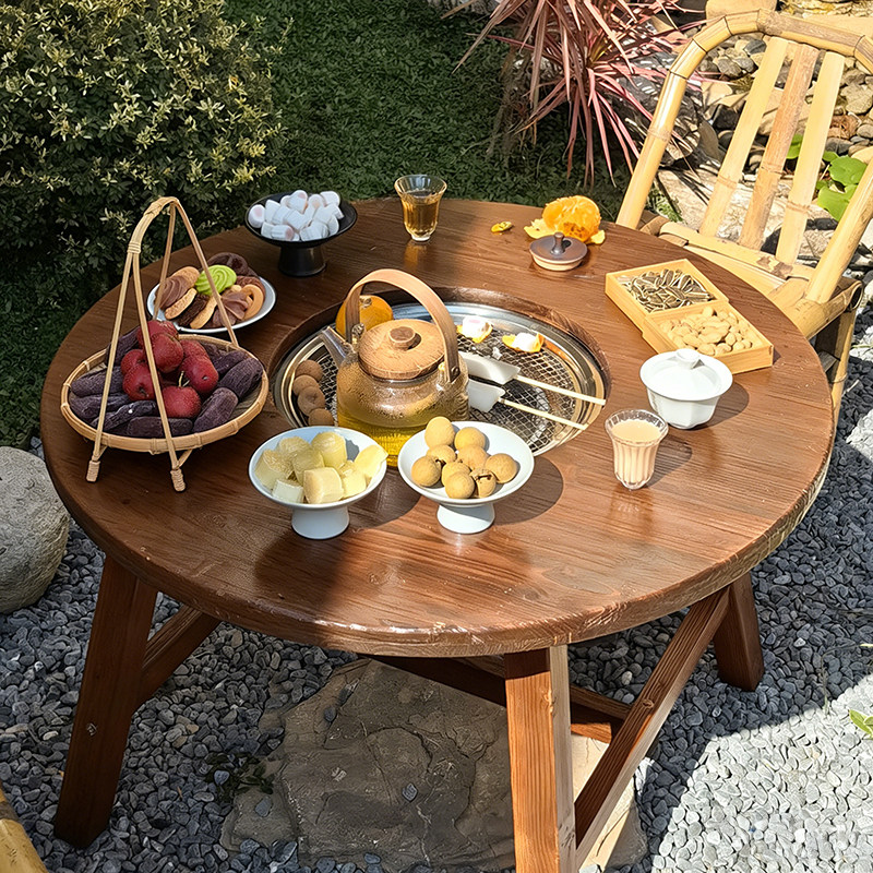 围炉煮茶桌电碳两用纯实木茶几图片