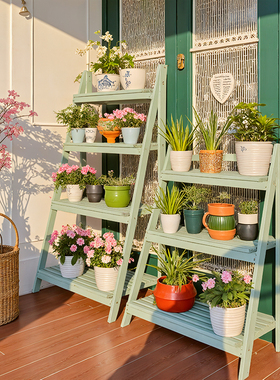 实木阳台花架子落地式可折叠移动靠墙室内多肉阶梯花盆植物置物架