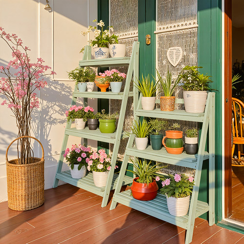 实木折叠花架免安装户外庭院阳台