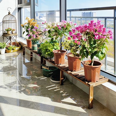窗台加宽花架定制阳台台沿延伸板实木架子落地式窗台面多肉置物架