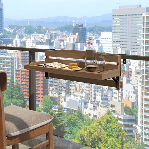 可折叠小户型阳台栏杆防腐木挂桌木质悬挂式窗台休闲创意吧台桌子