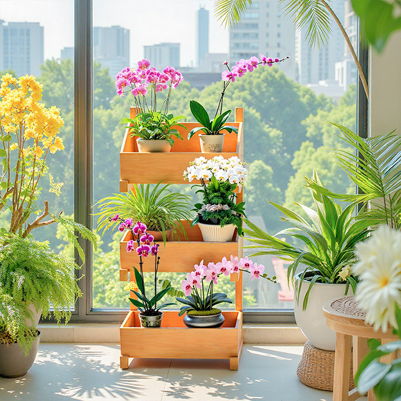 阳台实木质阶梯花架子2025新款客厅落地式中古花盆架蝴蝶兰花架子,住宅家具,花架/花几,淘宝优惠券,粉丝福利购,淘宝优惠卷
