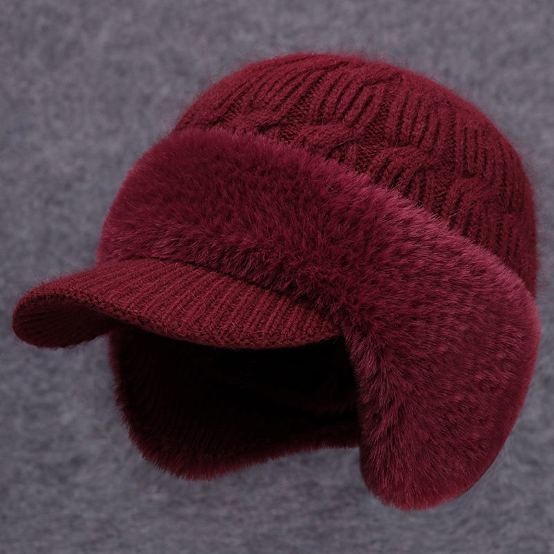 中老年人妈妈冬季护耳保暖毛线帽
