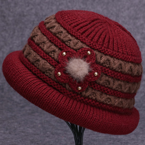 中老年人冬季妈妈保暖毛线帽