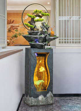 吉祥鹿中式流水喷泉落地家居造景