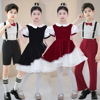 儿童合唱团演出服中学生小学生初中朗诵队比赛服装女童学院风礼服