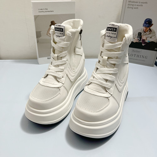 夏季网面小白鞋15CM增高厚底