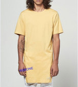 潮牌欧美风高街长款 shirt extended yellow 纯色T恤男打底衫 men