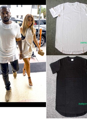 男短袖T恤  欧美街牌  加长打底嘻哈明星同款 kanye west T-shirt