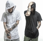 SHIRT KANYE 破洞抓痕高端街头素色薄帽T destroy WEST ripped