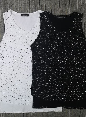 街头 splash ink tank top for men泼墨涂鸦潮牌前短后长纯棉背心