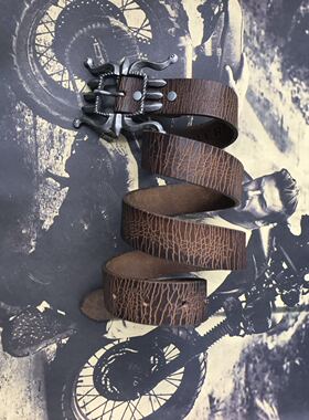 RRL新款头层牛皮八爪经典款爆裂纹皮带  皮带扣纯铜镀银 带宽32mm