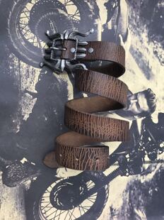 皮带扣纯铜镀银 RRL新款 爆裂纹皮带 款 带宽32mm 头层牛皮八爪经典