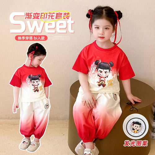 哪吒儿童服装女童短袖t恤套装