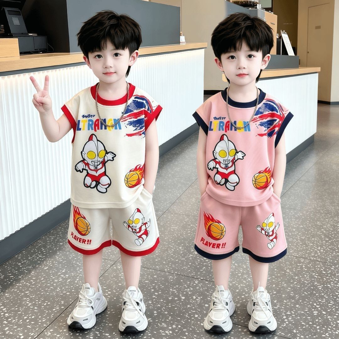 男童夏季无袖背心套装哪吒衣服图片