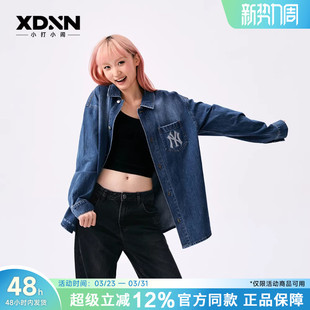 女复古丹宁情侣宽松休闲男外套DRB03 老花满印牛仔衬衫 MLB 春季