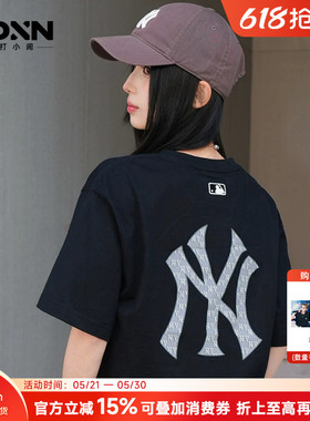 MLB 26新款夏季大LOGO圆领男宽松短袖老花女T恤情侣黑色半袖TSM04