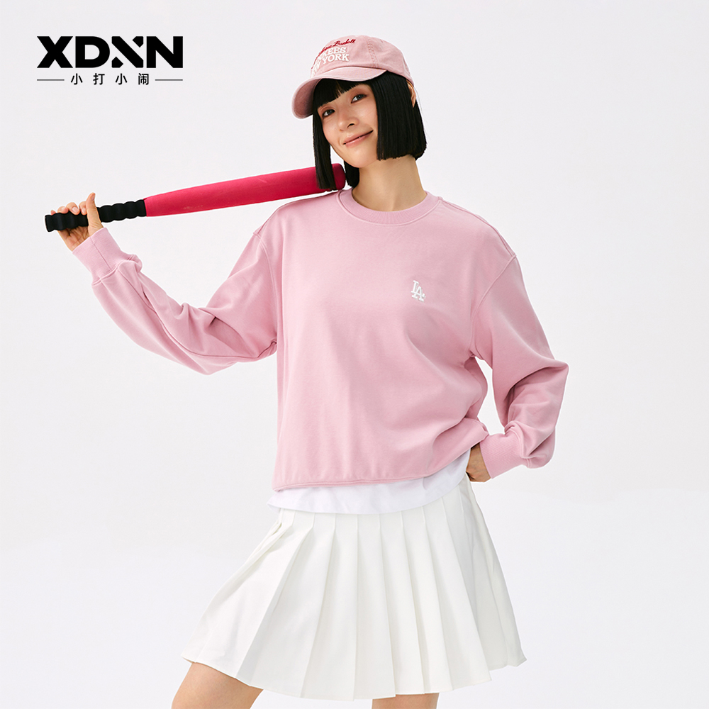 MLB 正品25秋季新款男女情侣纯色宽松内搭刺绣圆领长袖卫衣MTB01