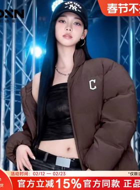 MLB羽绒服冬季女款KARINA同款防泼水运动短款棕色保暖外套DJB04