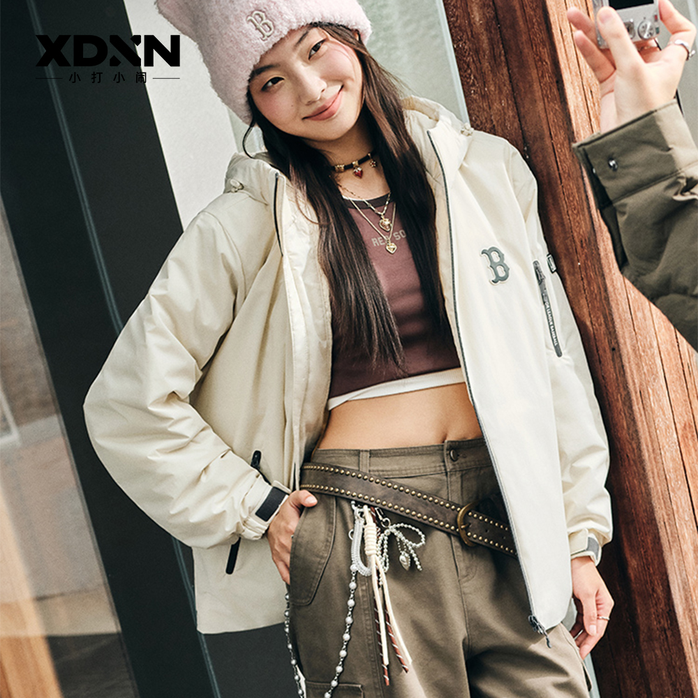 MLB官方25秋冬新款男女情侣纯色百搭冲锋衣保暖轻薄款羽绒服DJB01