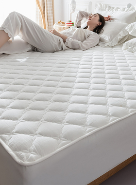 a类全棉夹棉床笠简约纯白色水洗棉床罩防滑床垫保护套加厚定制款